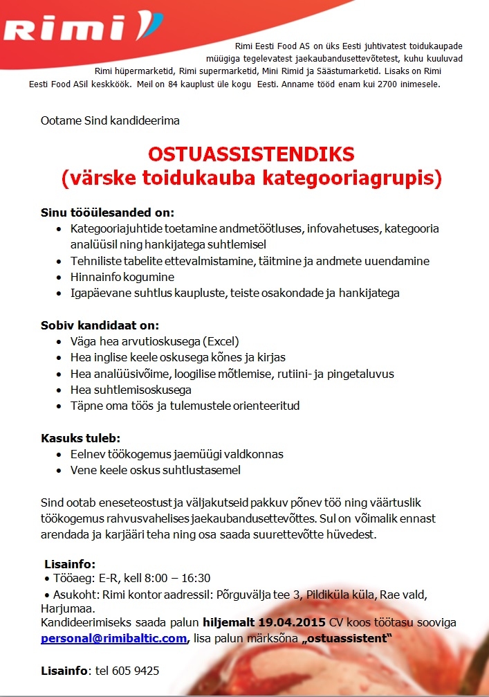 Rimi Eesti Food AS Ostuassistent ( värske toidukauba kategooriagrupis)
