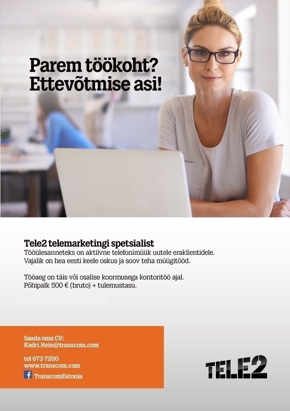 Transcom Eesti OÜ Tele2 telemarketingi spetsialist