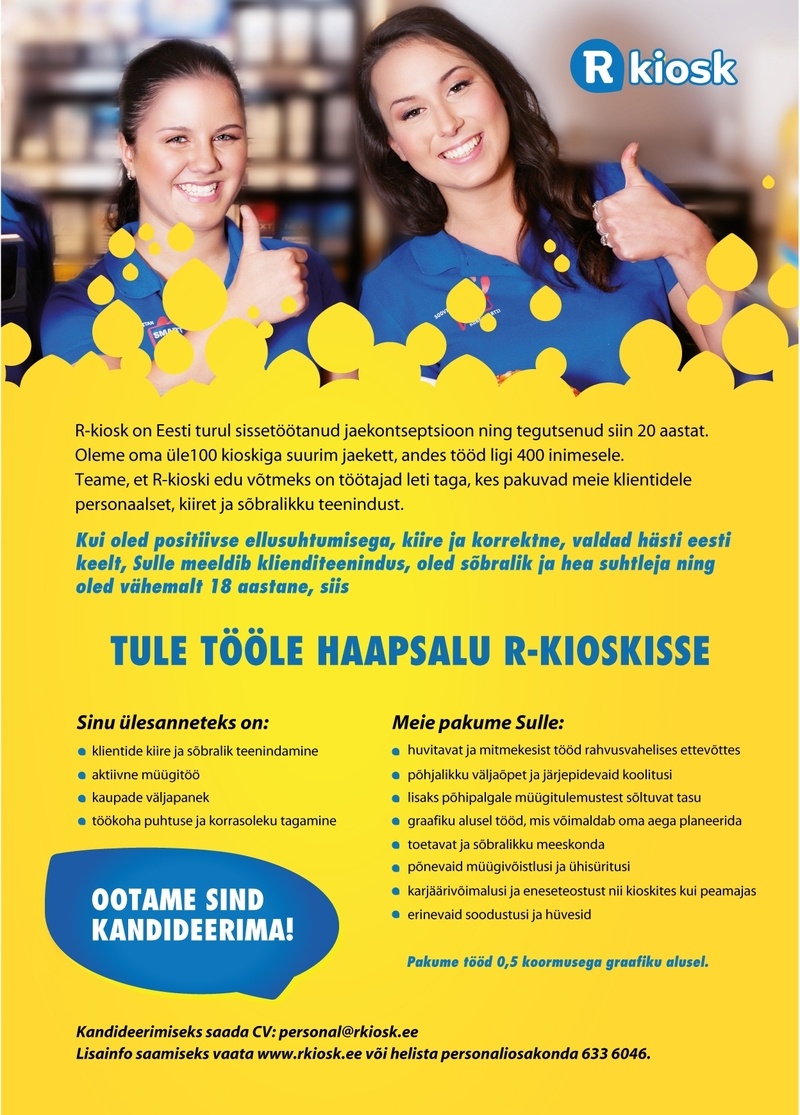 AS R-Kiosk Estonia Klienditeenindaja Haapsalu R-Kioskisse (0,5 koormus)