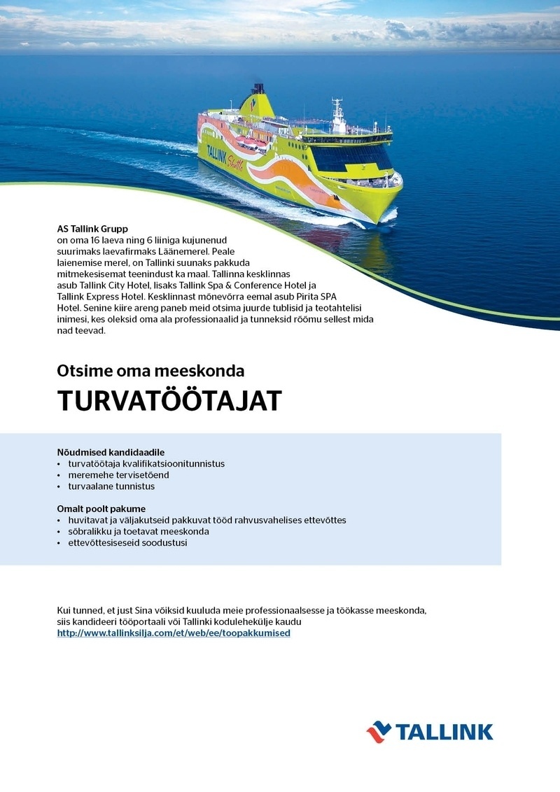 Tallink Grupp AS Turvatöötaja (Tallinki laeval)