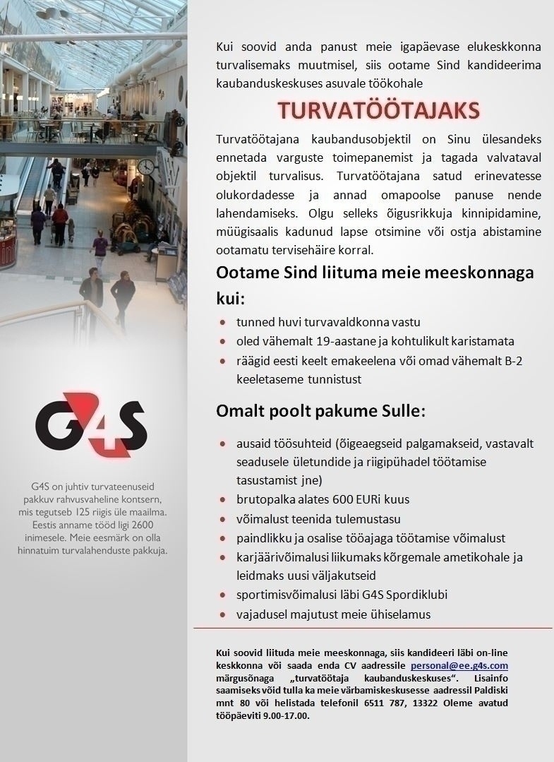 AS G4S Eesti Sikupilli Prisma turvatöötaja