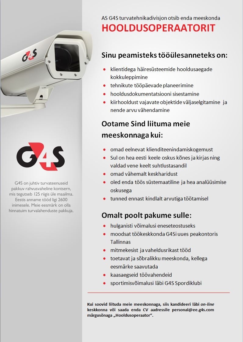 AS G4S Eesti Hooldusoperaator (klienditeenindaja)