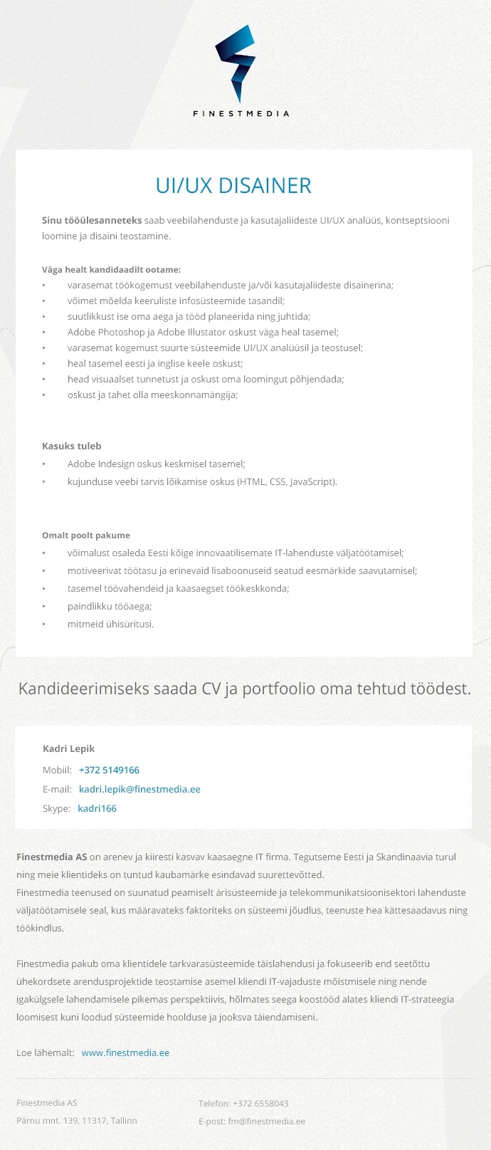 Finestmedia AS UI/UX DISAINER