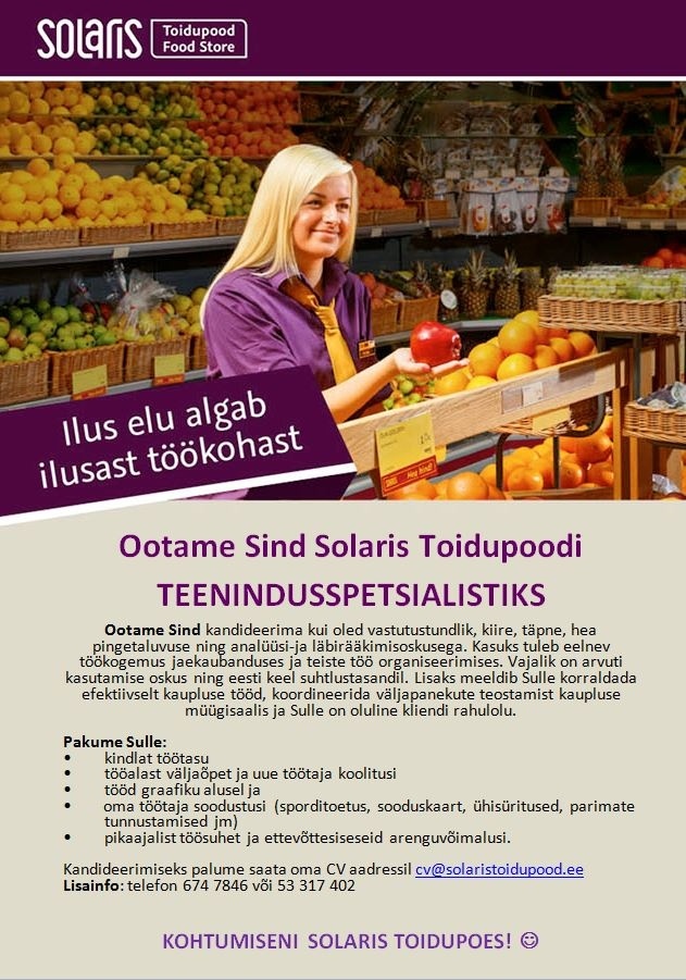 Abc Supermarkets AS TEENINDUSSPETSIALISTI Solaris Toidupoodi