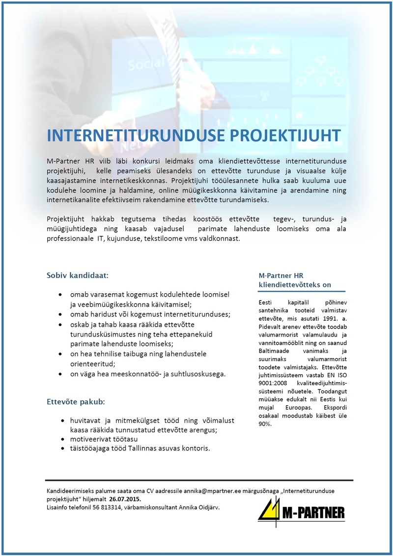 M-Partner HR OÜ Internetiturunduse projektijuht