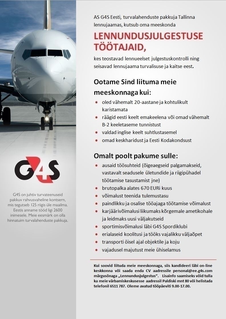 AS G4S Eesti Lennundusjulgestustöötaja Tallinna lennujaamas