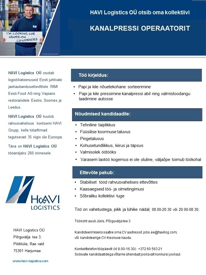 HAVI Logistics OÜ Kanalpressi operaator