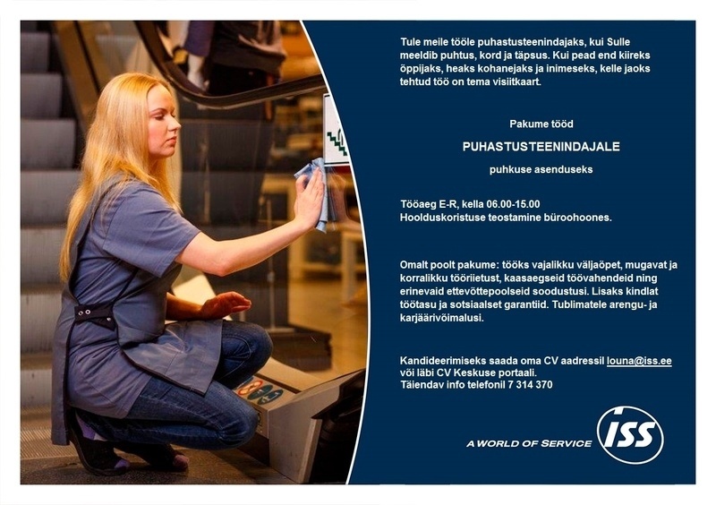 ISS Eesti AS Puhastusteenindaja puhkuse asenduseks büroohoones