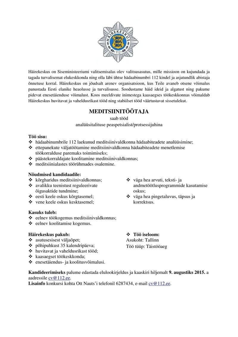 CVKeskus.ee klient Analüüsitalituse peaspetsialist/protsessijuht (meditsiinivaldkond)