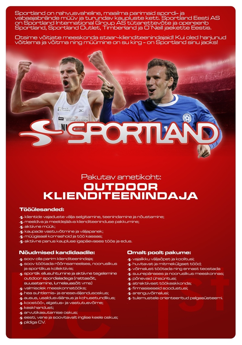 Sportland Eesti AS Sportland Ülemiste Outdoor klienditeenindaja