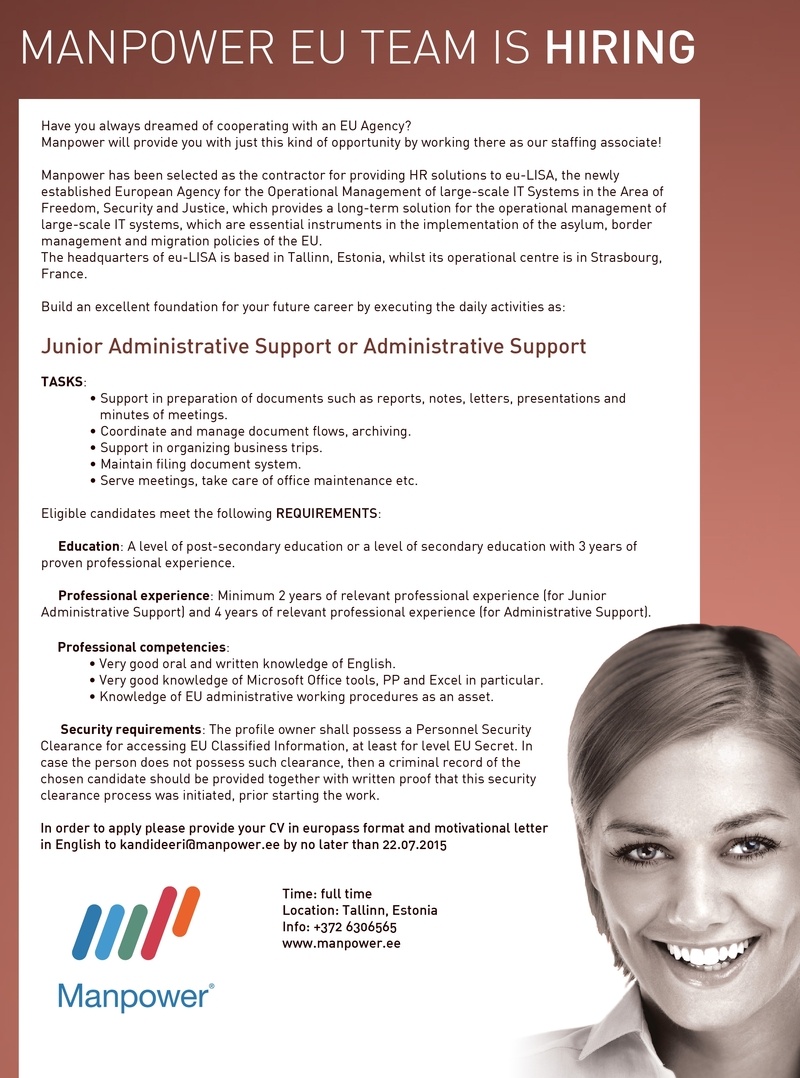 Manpower OÜ Junior Administrative Support or Administrative Support