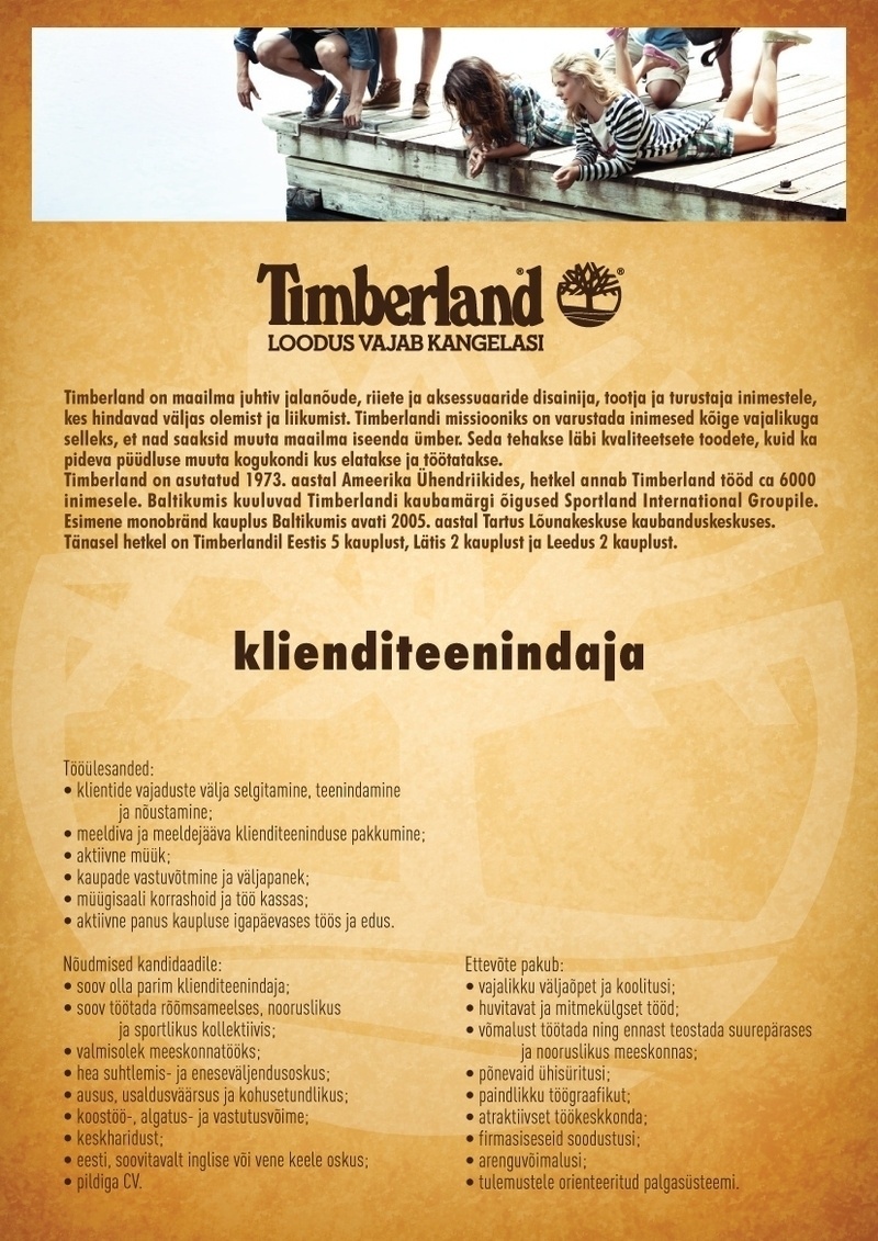 Sportland Eesti AS Timberland Kristiine klienditeenindaja