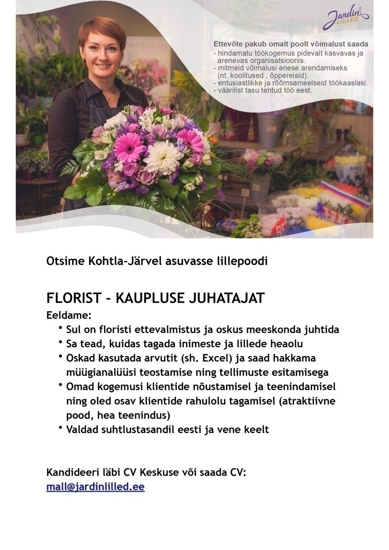 Jardin OÜ Florist - kaupluse juhataja