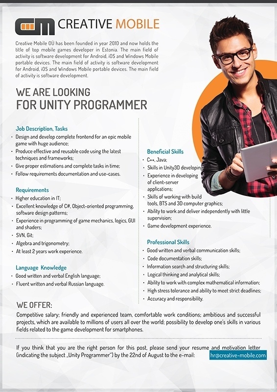 Creative Mobile OÜ Unity Programmer