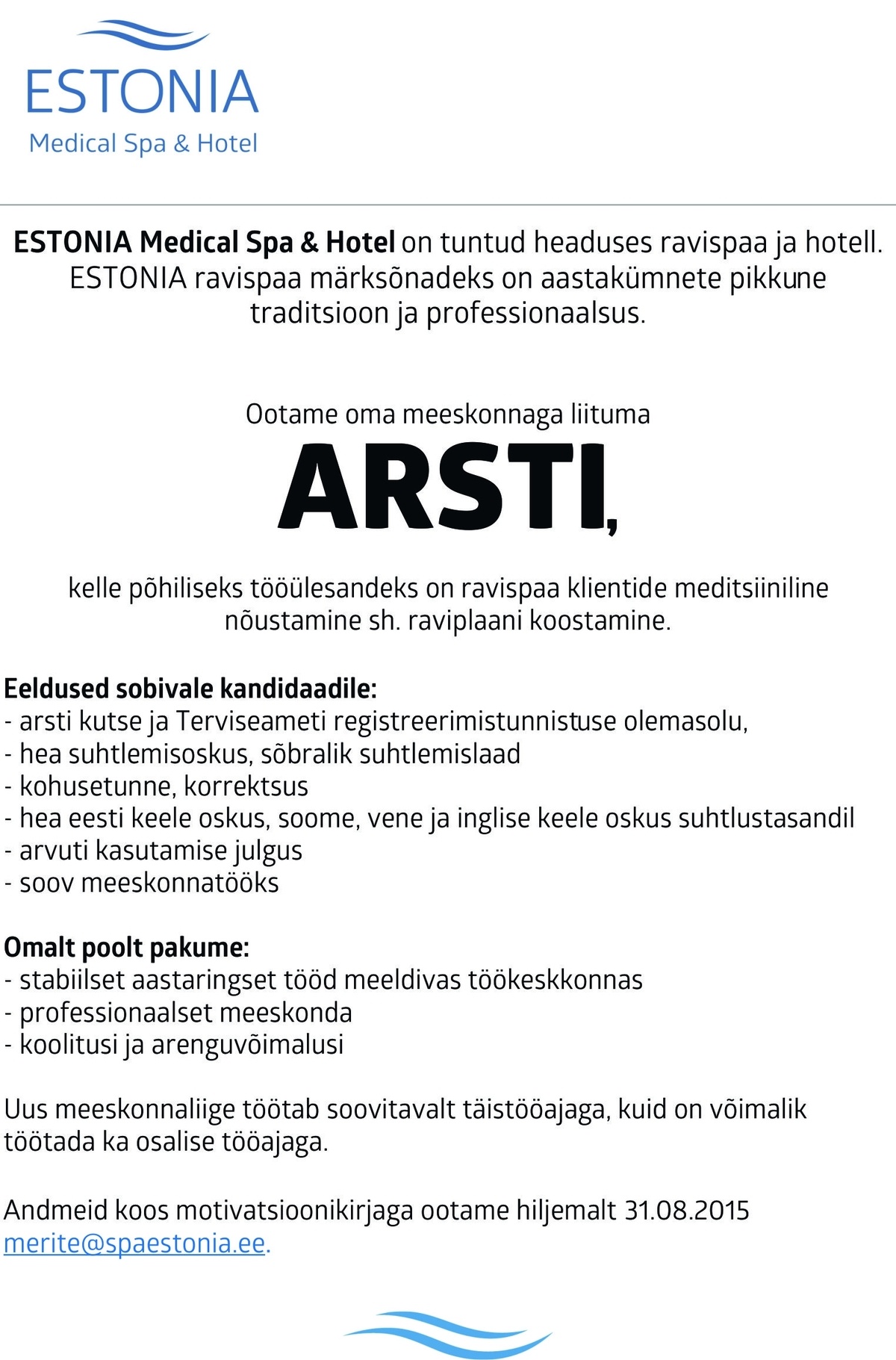 Estonia Spa Hotels AS Arst