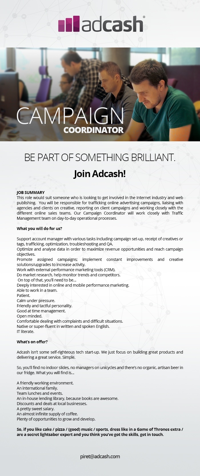 ADCASH OÜ Campaign Coordinator