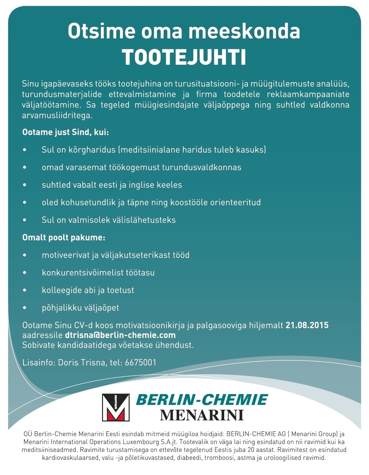 Berlin-Chemie Menarini Eesti OÜ Tootejuht