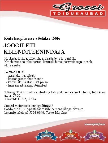 CVKeskus.ee klient Joogileti klienditeenindaja (Keila)