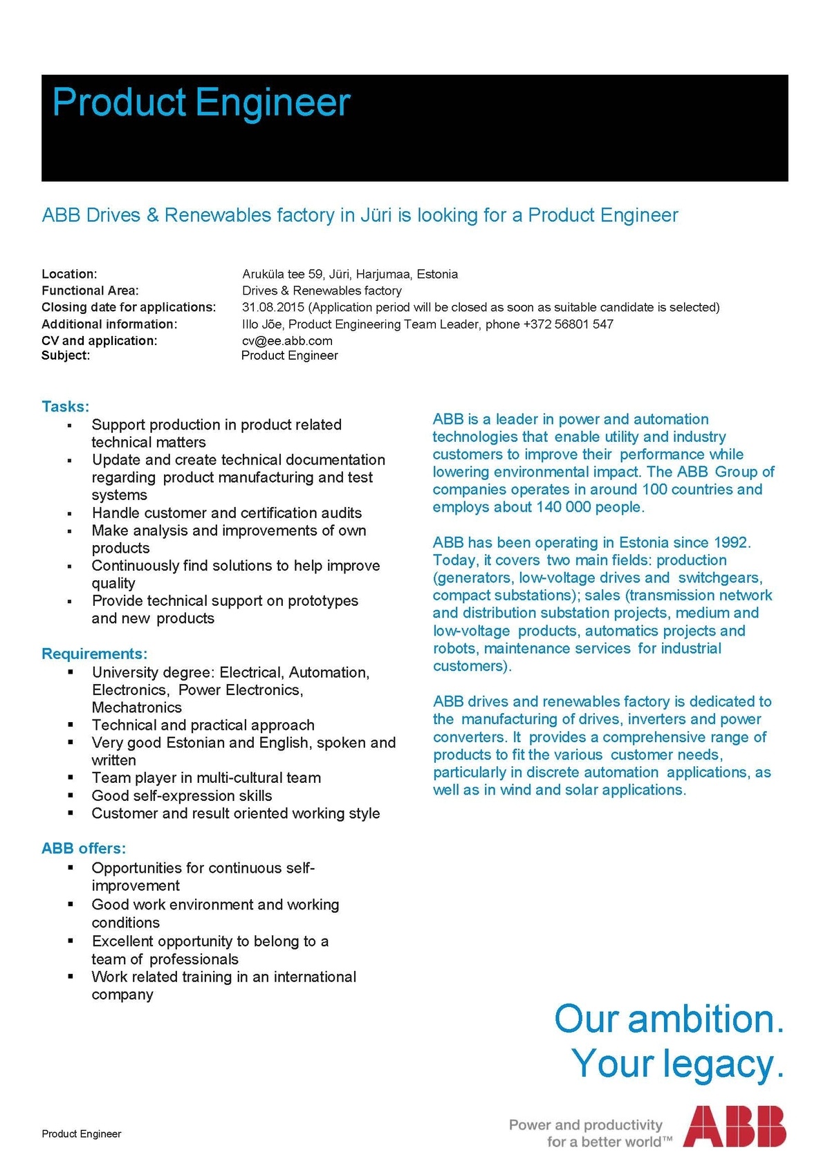 ABB AS Product Engineer