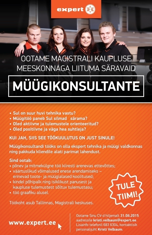 Expert Eesti OÜ Müügikonsultant 