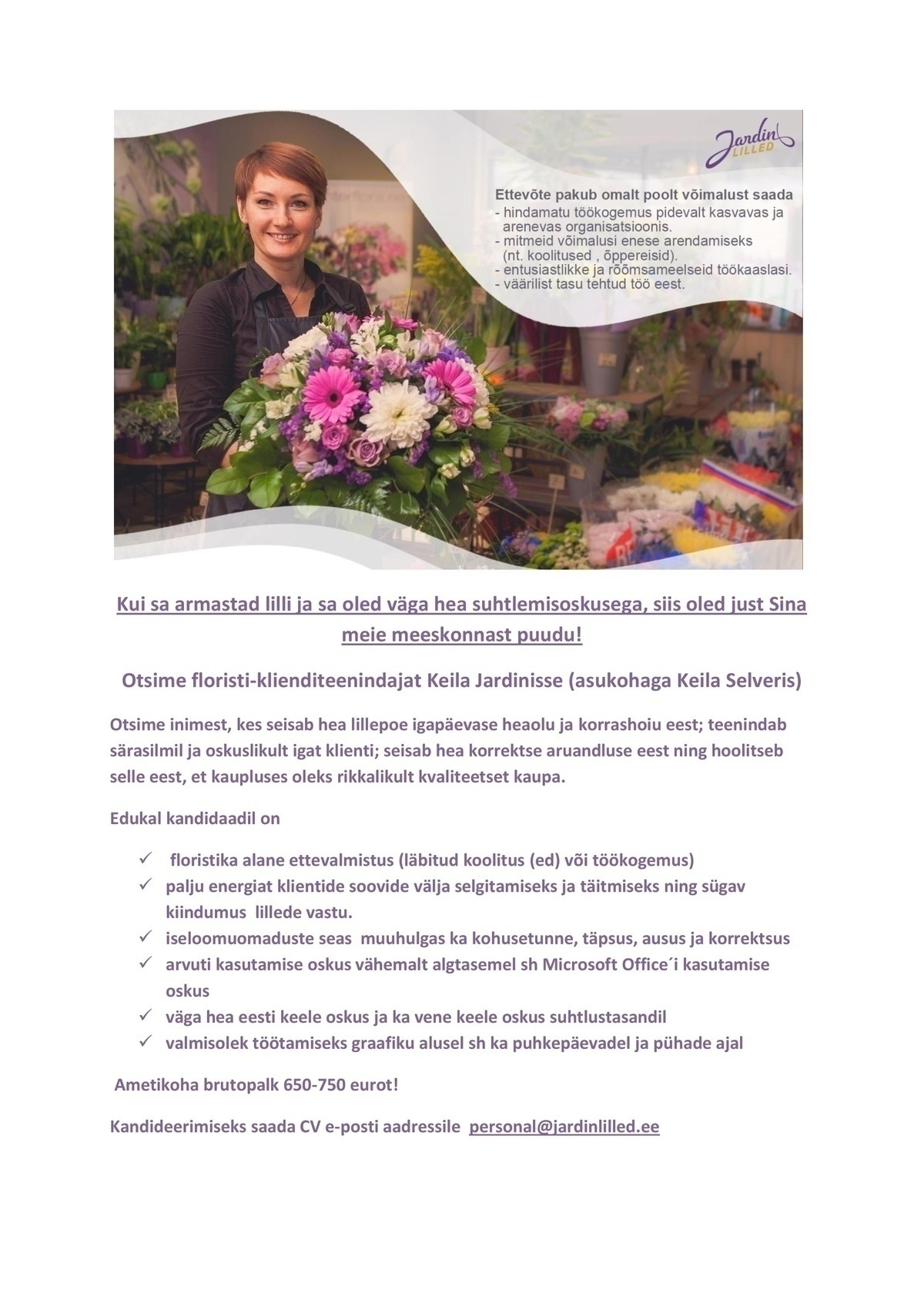 Jardin OÜ Florist-klienditeenindaja (KEILA)