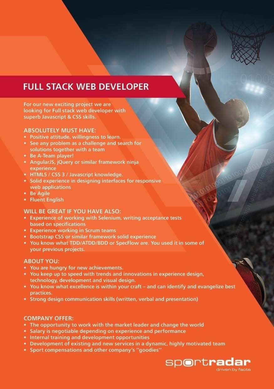 Sportradar OÜ Full Stack Web Developer