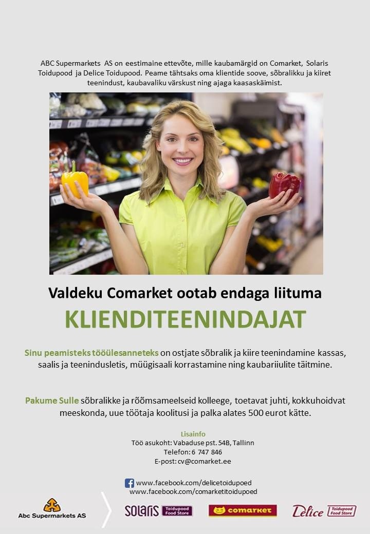 Abc Supermarkets AS KLIENDITEENINDAJA Valdeku Comarketisse