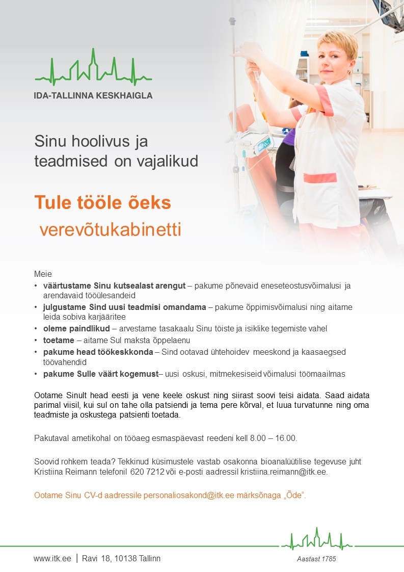Ida-Tallinna Keskhaigla AS Õde verevõtukabinetti