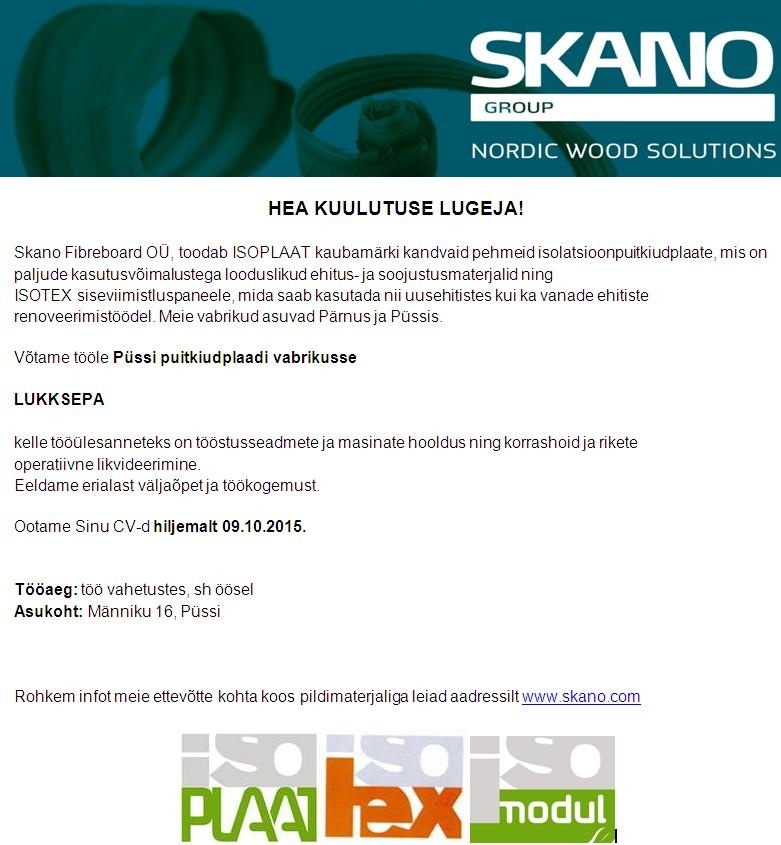 Skano Fibreboard OÜ Lukksepp