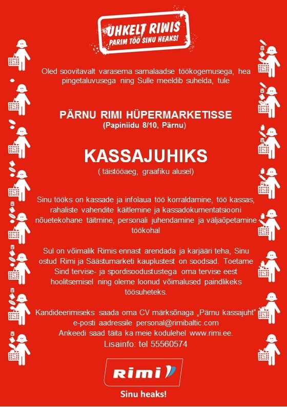 Rimi Eesti Food AS Kassajuht - Pärnu Rimi hüpermarket