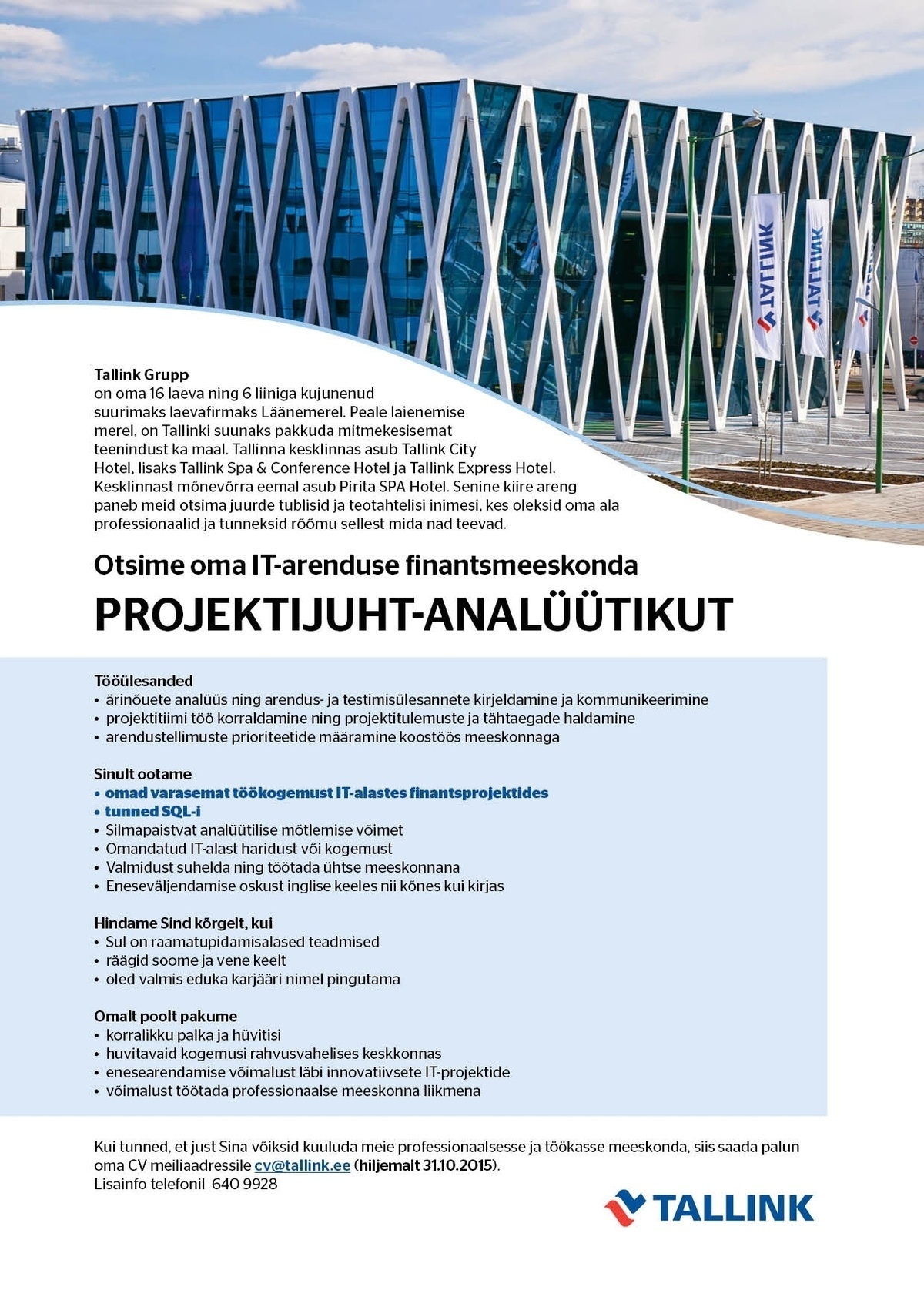 Tallink Grupp AS Projektijuht-analüütik