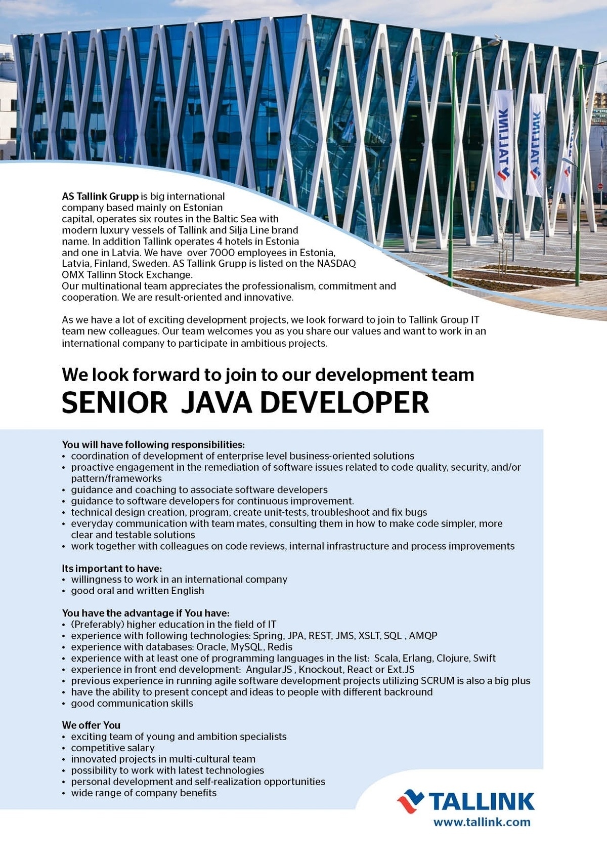 Tallink Grupp AS Senior Java Developer