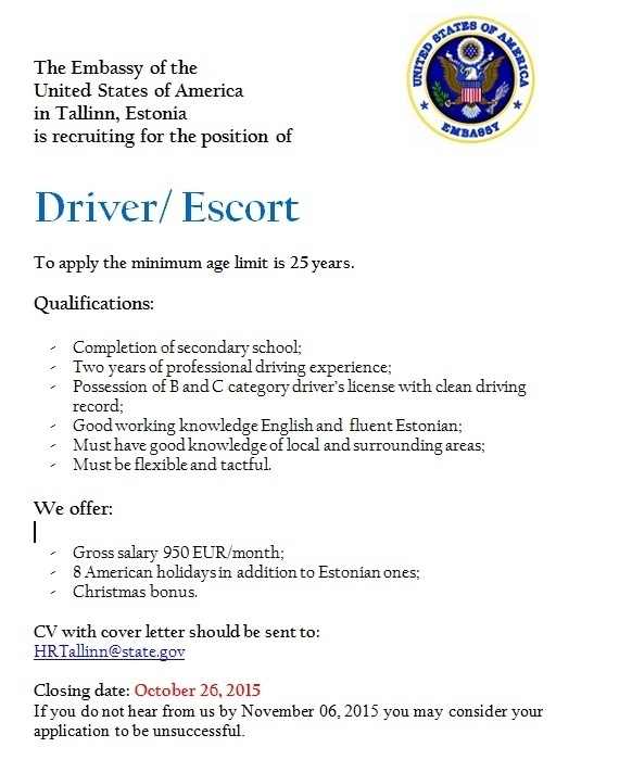 Ameerika Ühendriikide Suursaatkond Eestis Autojuht