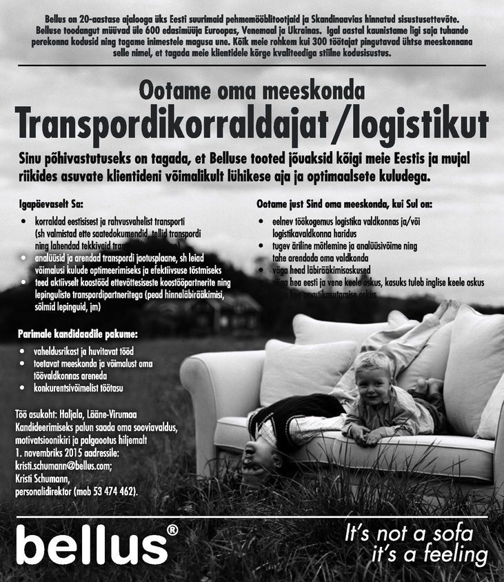 Bellus Furnitur OÜ Transpordikorraldaja/logistik