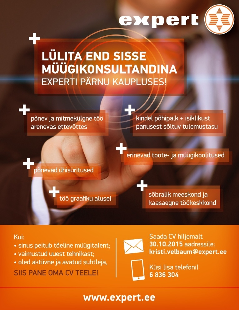 Expert Eesti OÜ Müügikonsultant (Pärnu Kaubamajakas)