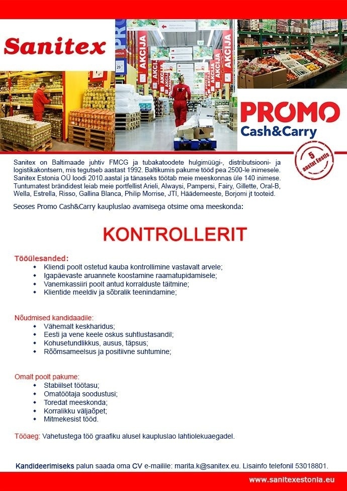 SANITEX ESTONIA OÜ Cash&Carry kontroller