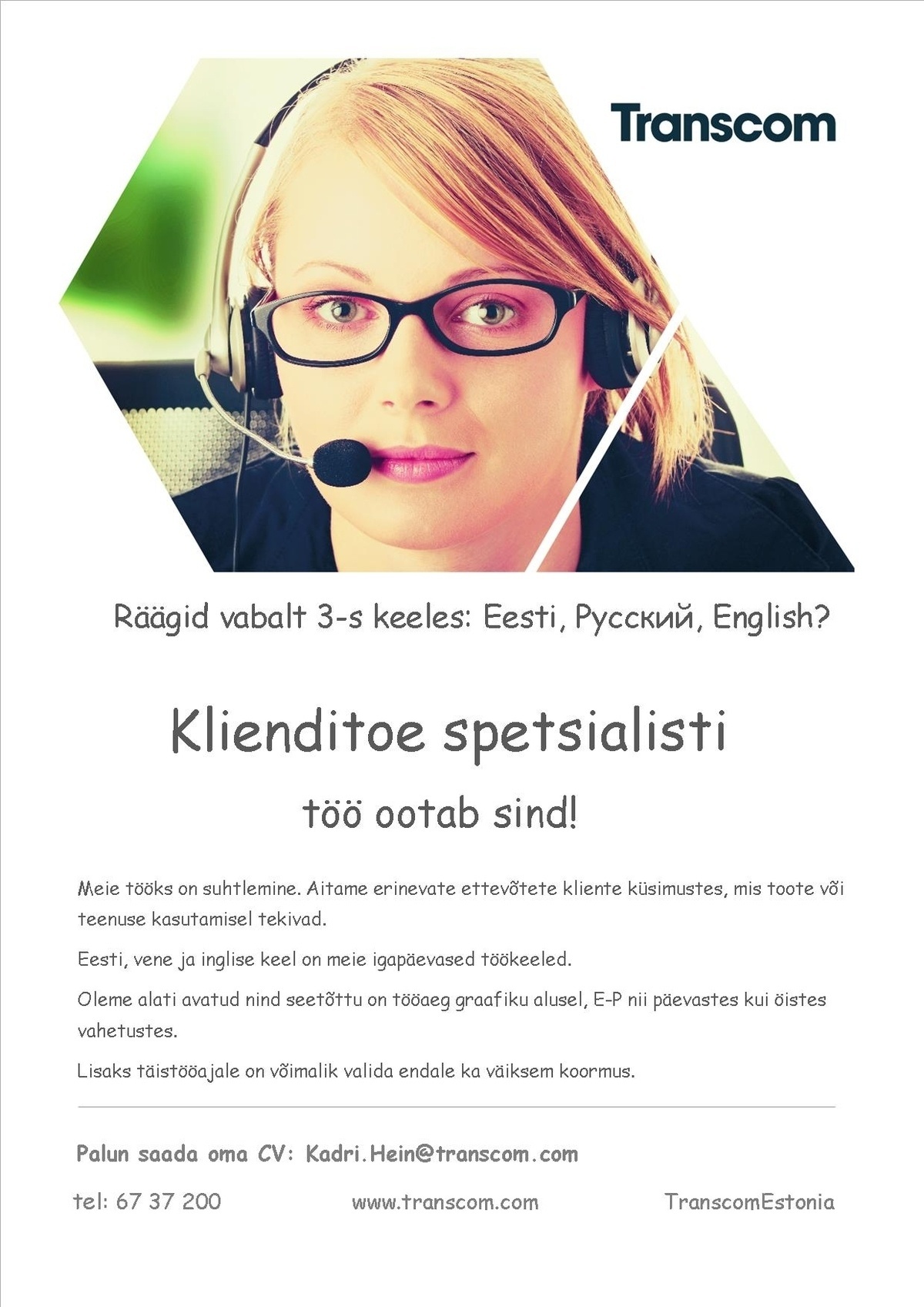 Transcom Eesti OÜ Klienditoe spetsialist