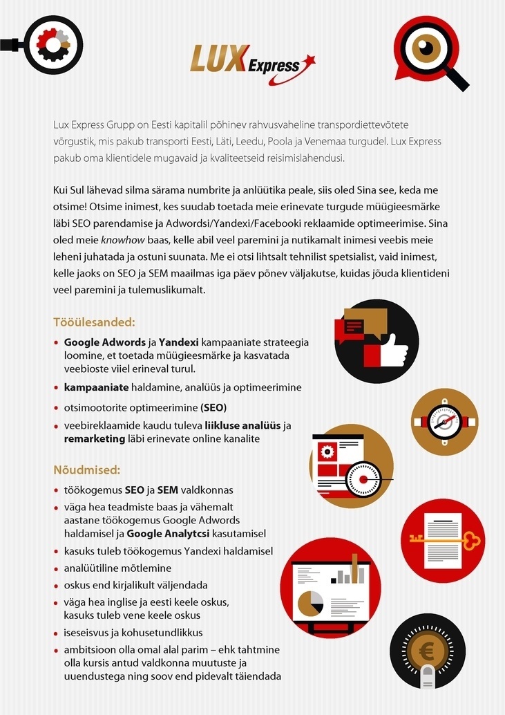 Lux Express Estonia AS Google Adwordsi ja SEO spetsialist