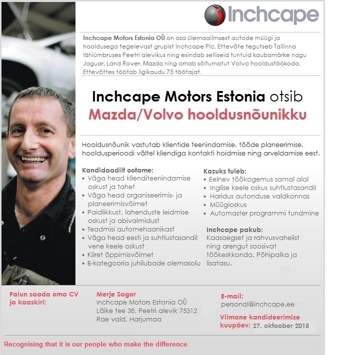 Inchcape Motors Estonia OÜ Hooldusnõunik