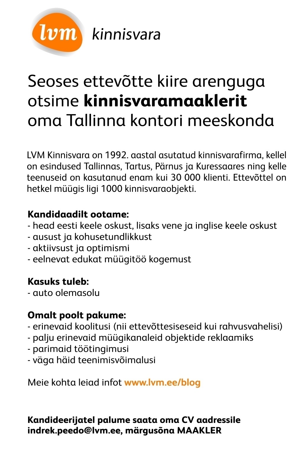 LVM Kinnisvara Tallinn OÜ Kinnisvaramaakler