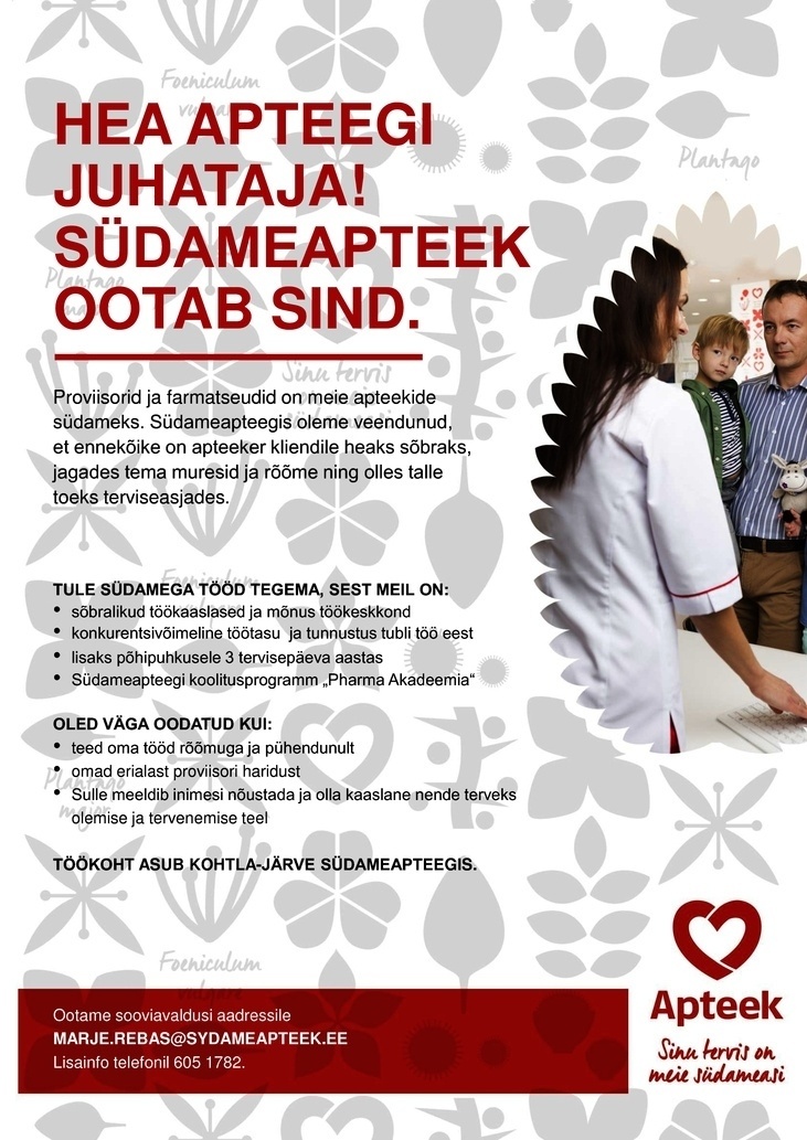 Pharma Holding OÜ Apteegi juhataja Kohtla-Järve Südameapteegis