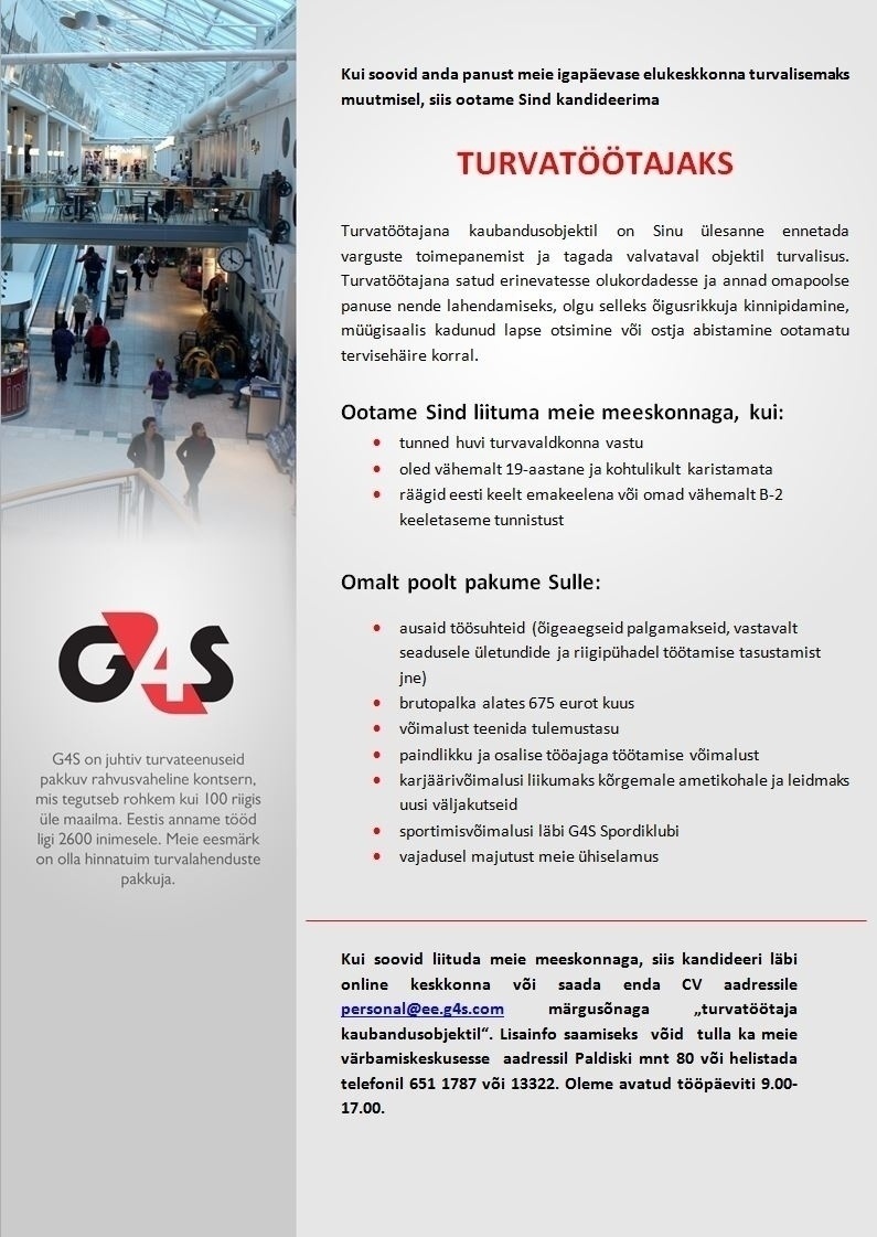 AS G4S Eesti Stroomi Kaubanduskeskuse turvatöötaja