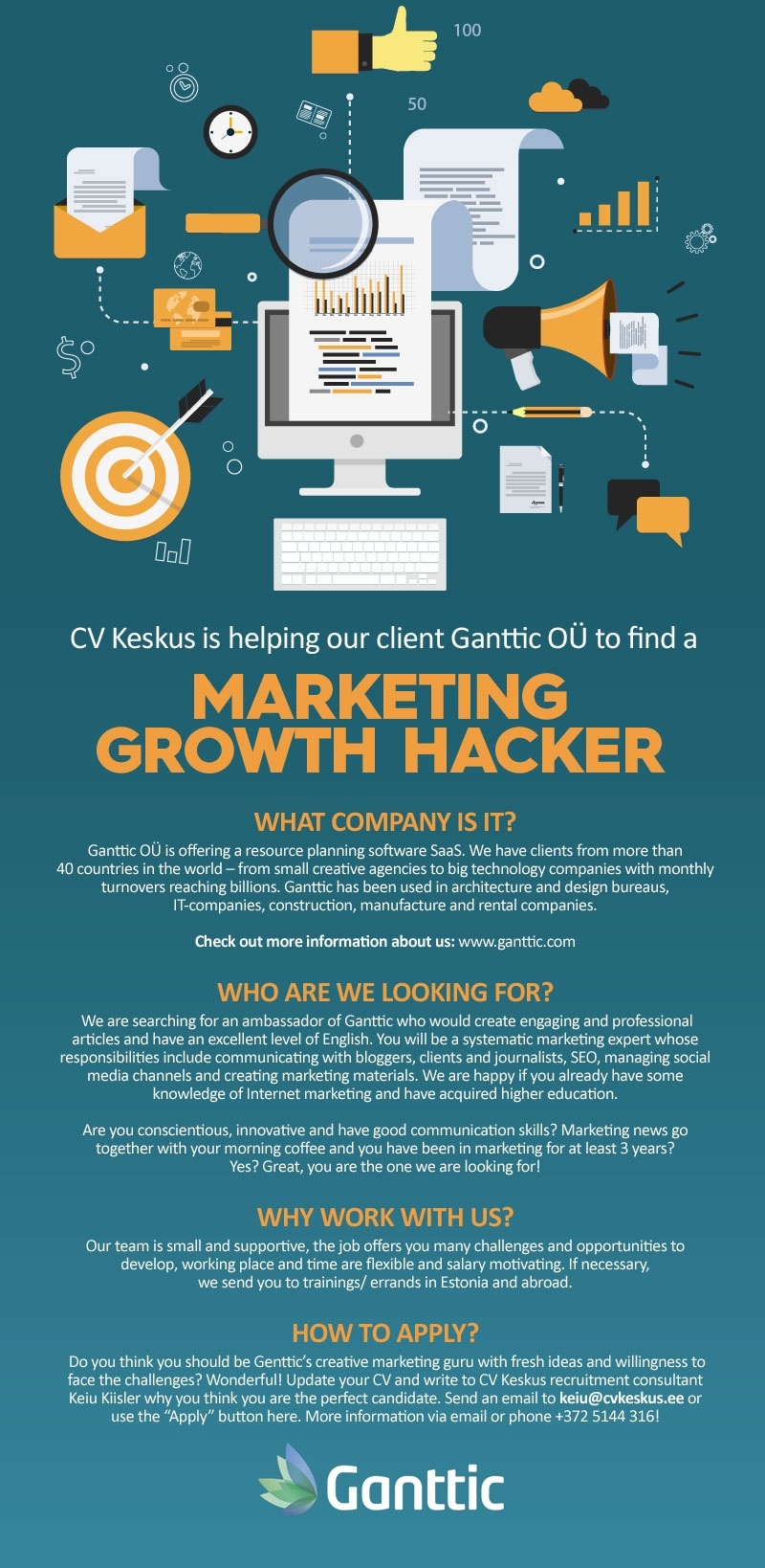 CV KESKUS OÜ Ganttic OÜ is looking for Marketing Growth Hacker