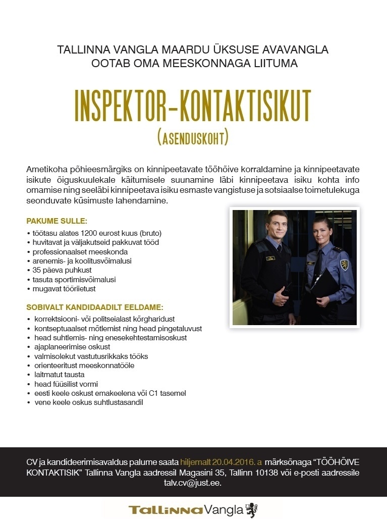 Tallinna Vangla Maardu avavangla inspektor-kontaktisik (tööhõive)