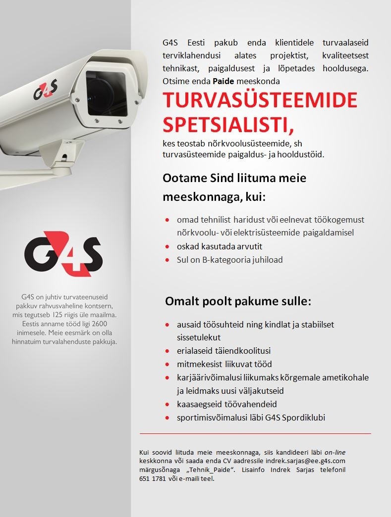 AS G4S Eesti Turvasüsteemide spetsialist