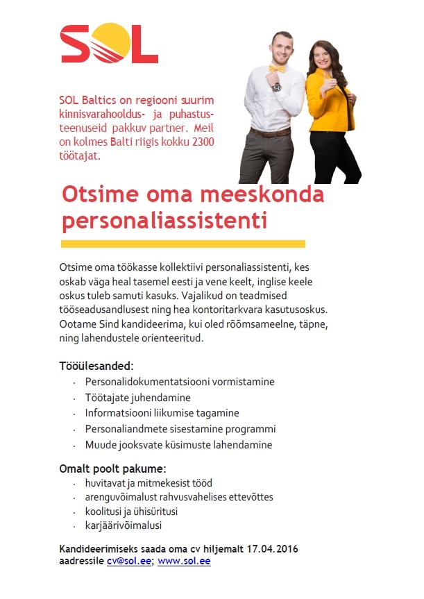 SOL Baltics OÜ Personaliassistent