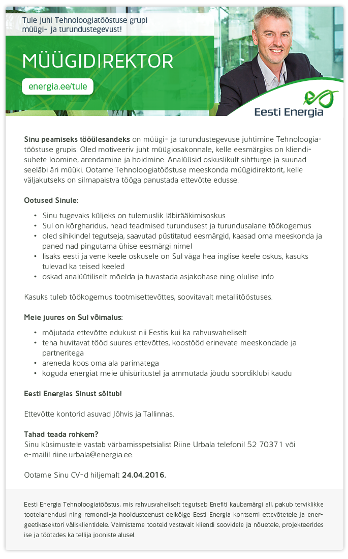 Eesti Energia AS MÜÜGIDIREKTOR