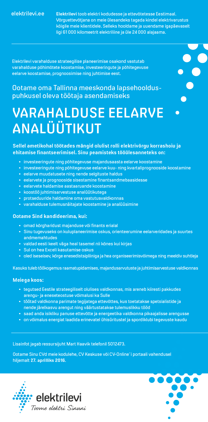 Eesti Energia AS VARAHALDUSE EELARVE ANALÜÜTIK