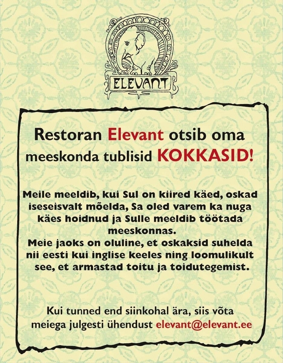 Elevant OÜ Kokk