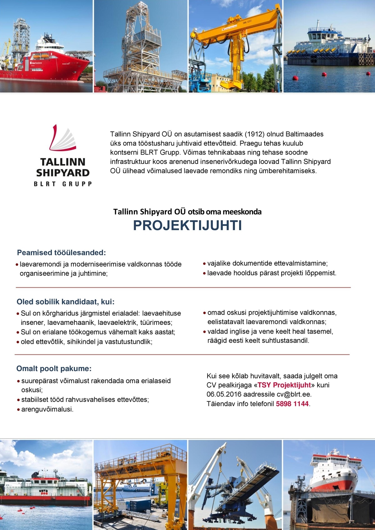 Tallinn Shipyard OÜ Projektijuht (laevaremont)